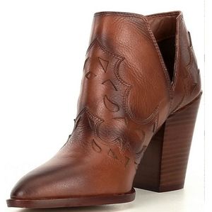 Risk-Taker Leather Cut-Out Block Heel Western Ankl